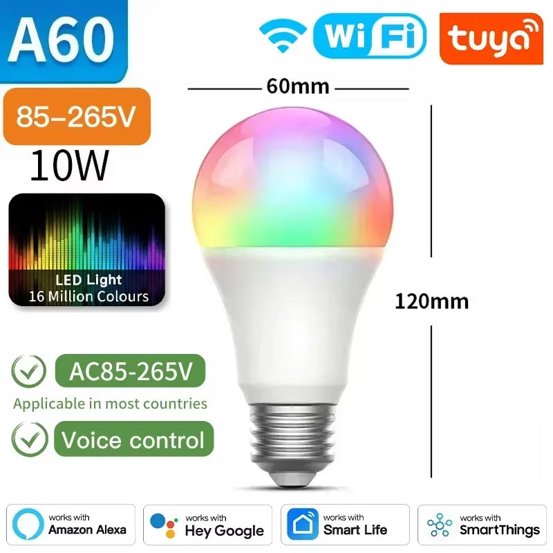TNCE Tuya E27 Bulb Bluetooth/Wifi/Zigbee, Dimmable Light LED Lamp 2700-6500K RGB, Smart Life APP, Voice with Alexa Google Home