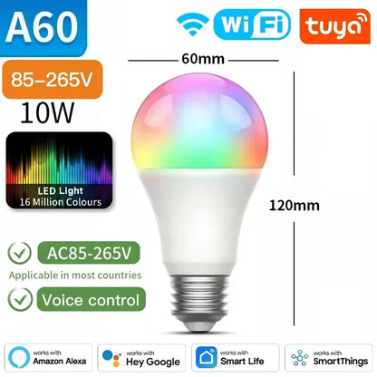 TNCE Tuya E27 Bulb Bluetooth/Wifi/Zigbee, Dimmable Light LED Lamp 2700-6500K RGB, Smart Life APP, Voice with Alexa Google Home