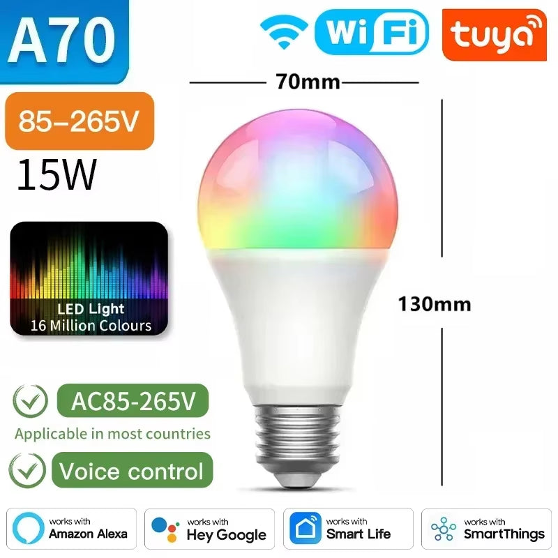 TNCE Tuya E27 Bulb Bluetooth/Wifi/Zigbee, Dimmable Light LED Lamp 2700-6500K RGB, Smart Life APP, Voice with Alexa Google Home