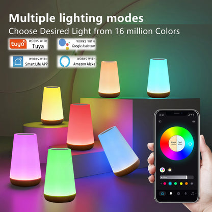 Tuya Wifi LED Smart Night Lights Dimmable Touch Table Lamp RGB Table Bedside Lamp Voice APP Control Google Home Alexa Smartlife
