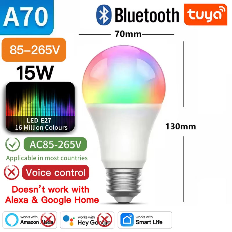 TNCE Tuya E27 Bulb Bluetooth/Wifi/Zigbee, Dimmable Light LED Lamp 2700-6500K RGB, Smart Life APP, Voice with Alexa Google Home