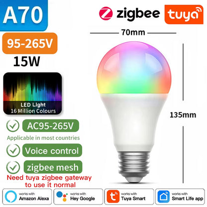 TNCE Tuya E27 Bulb Bluetooth/Wifi/Zigbee, Dimmable Light LED Lamp 2700-6500K RGB, Smart Life APP, Voice with Alexa Google Home
